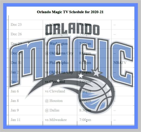 ESPN Orlando Magic timetable